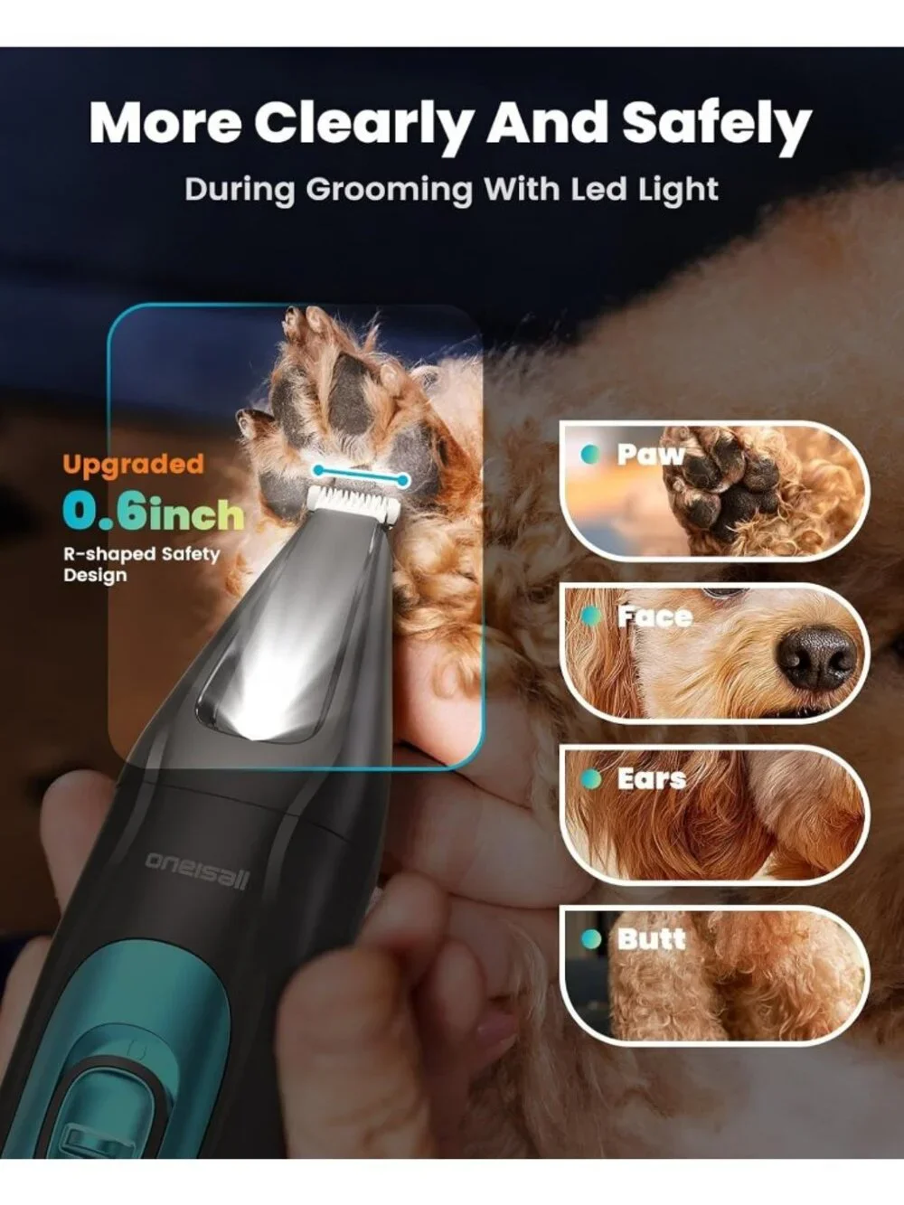 4-in-1 Dog Grooming Kit | Quiet Clippers, Nail Grinder, LED Light, Cordless